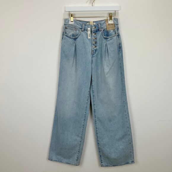 Madewell Superwide Leg Jeans Cather Wash Button Front Blue High Rise US 26 NWT - Picture 9 of 16
